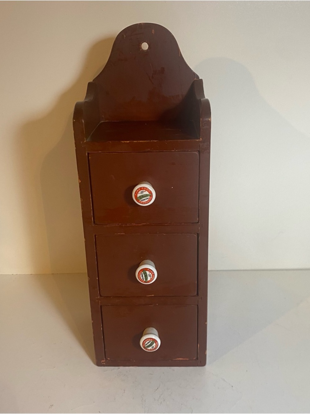Heinz 57 Drawer Pulls Primitive Wooden 3 Drawer Spice Box 11”x4”x3.5”